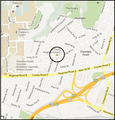 map to Hamilton International Folk Dance Club